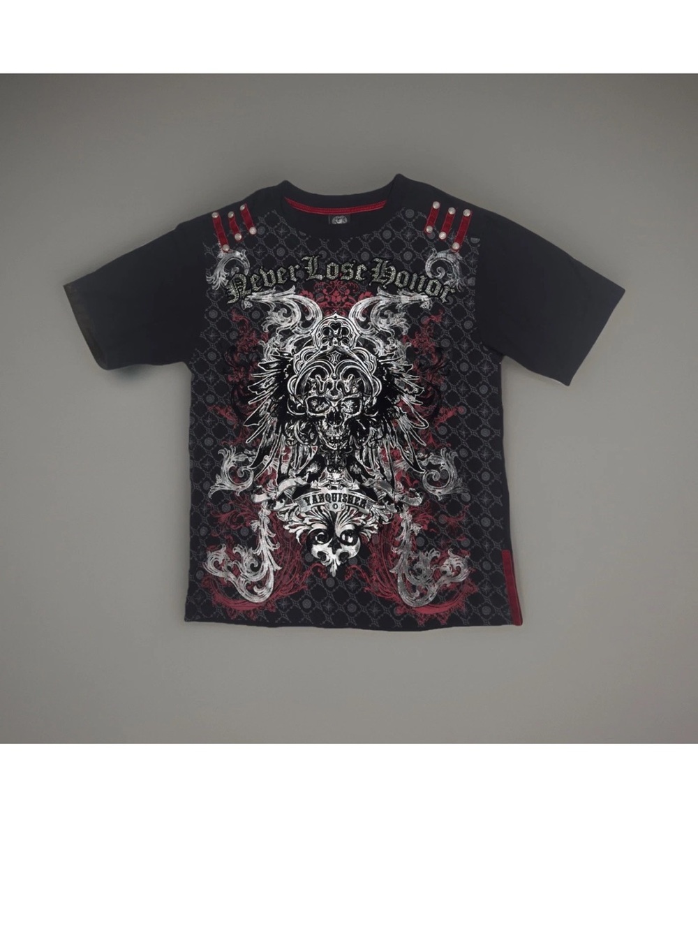 Men's Short Sleeve Akcess Premium Never Lose Honor T Shirt Y2K Size Large Black